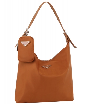 Nylon Triangle Plaque 2-in-1 Shoulder Bag MEV-0013-M LIGHT BROWN